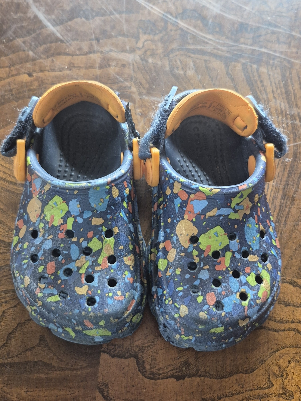 CROCS Kids Navy Splash Clogs with Orange Straps